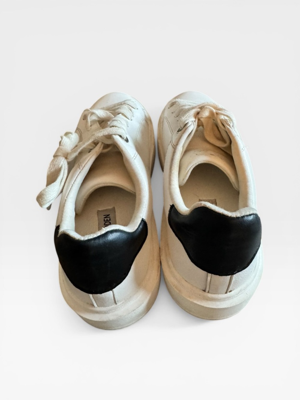Steve Madden Catcher White Platform Lace up Sneaker  Black Heel Accent Sz 7.5 - Picture 8 of 10
